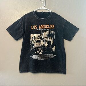 ⭐️Romwe black acid wash los angeles live up to the good times tshirt size small